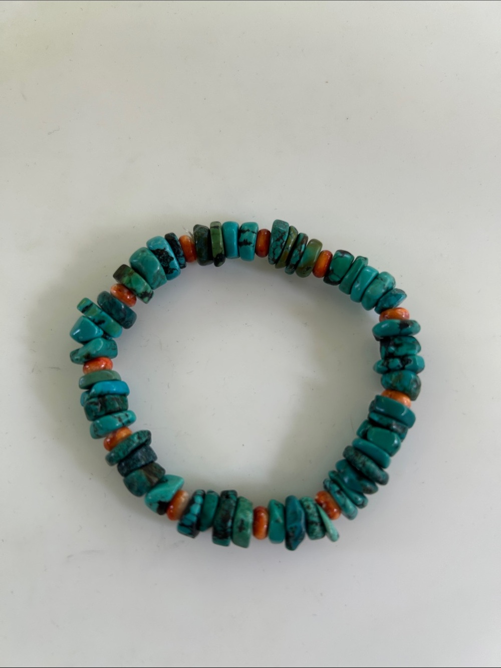 Southwestern Turquoise & Orange Spiny Oyster Heishi Stretch Bracelet